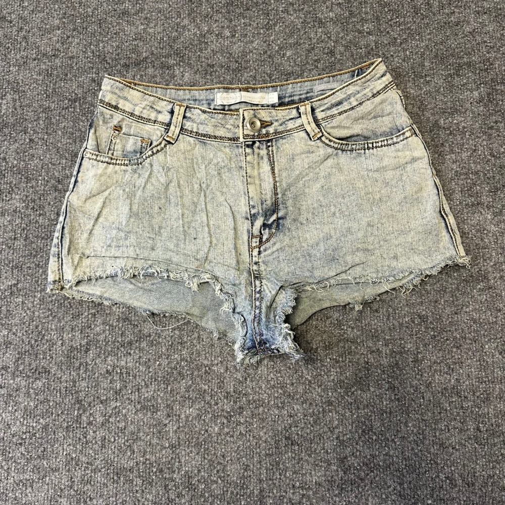 Bershka Denim Shorts Womens Size 4 Light Wash Acid High Waist Cutoff Distressed